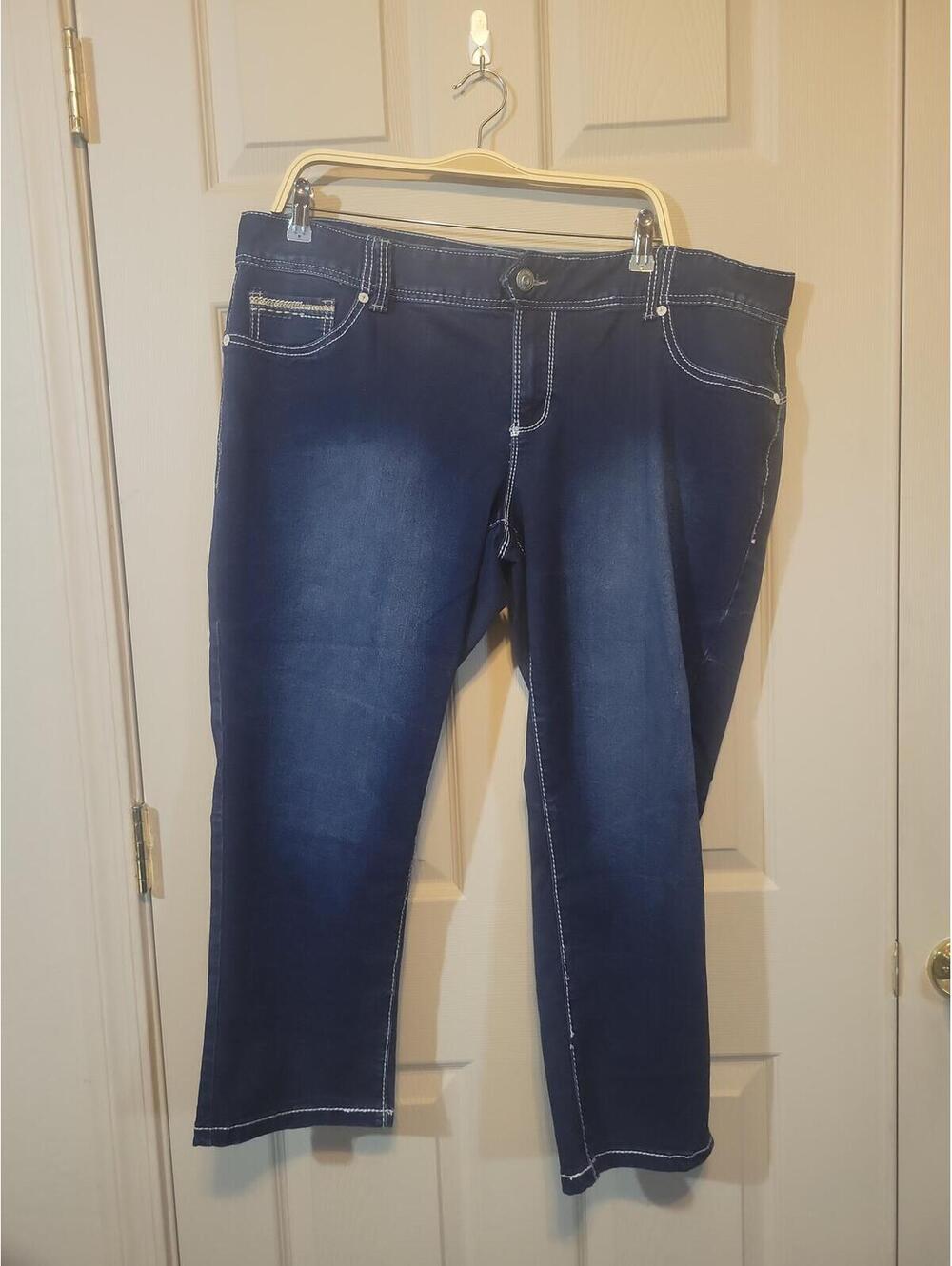 Body Con Dark Blue Denim Jeans with Contrast Stitching